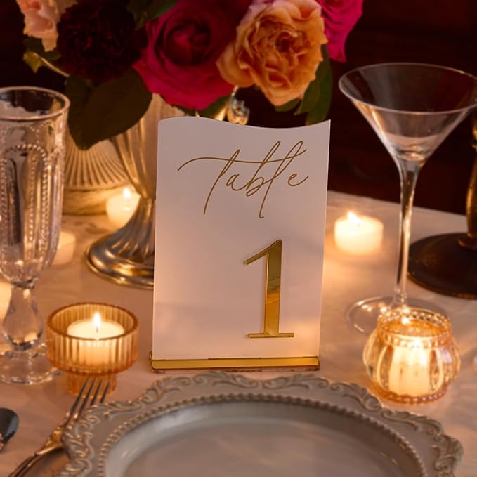 Gold Mirrored Acrylic Wedding Table Numbers 1-20 Set, Self-Standing Modern Arched Signs for Reception Seating, Anniversary & Bridal Shower, Elegant Wedding Decor (5x7 Inches)