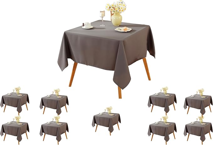 10 Pack Square Tablecloth 70 x 70 Inch Charcoal Tablecloth, Polyester Fabric Washable Table Cloth for Home, Party, Wedding or Restaurant Use.