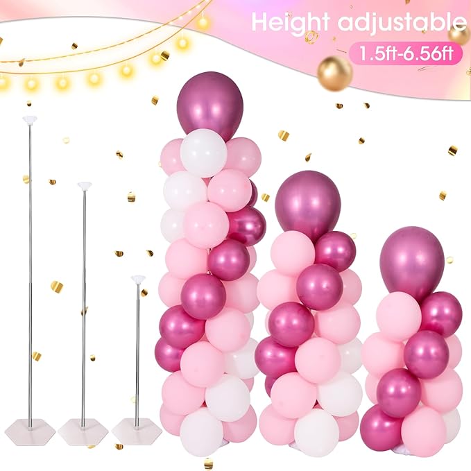 Balloon Column Stand with 101 Balloons, Balloon Column Kit Set of 2, Metal Balloon Tower Stand with Base for Floor, Height Adjustable from 1.57 to 7 Ft, For Party Decorations