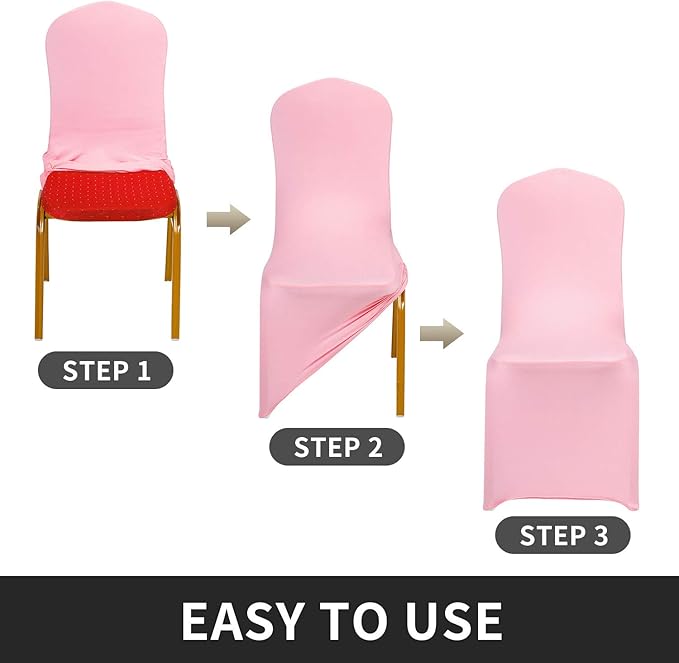 Peomeise Stretch Spandex Chair Cover for Wedding Party Dining Banquet Event (Pink, 6)