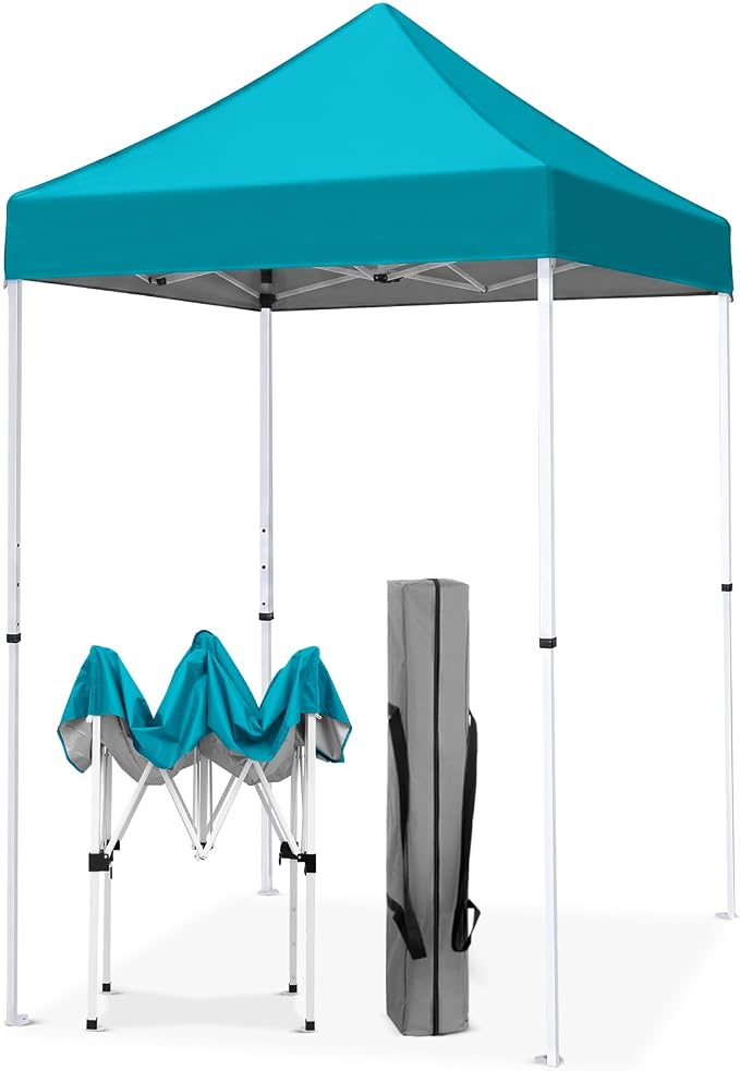 EAGLE PEAK 5x5 Pop Up Canopy Tent Instant Outdoor Canopy Easy Set-up Straight Leg Folding Shelter, Turquoise