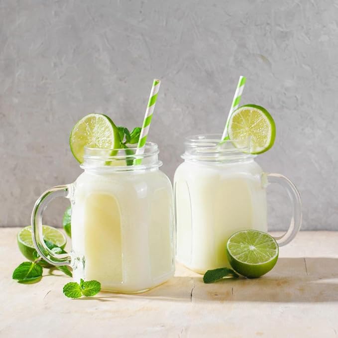 ALINK 100 Light Green and White Striped Paper Straws, Biodegradable Disposable Drinking Straws for Smoothie, Brithday, New Year, Party Decoration Supplies