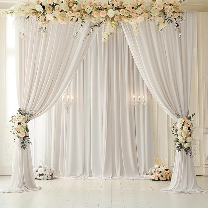 10ft x 10ft Wrinkle Free Ivory Backdrop Curtains for Parties, Polyester Photo Backdrop Drapes 2 Panels 5x10ft Background for Wedding Birthday Baby Shower Party