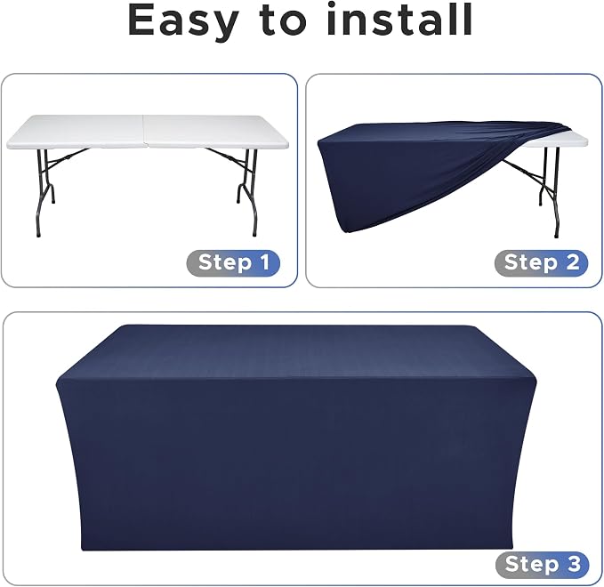 Nasitos Fitted Table Covers Stretch Spandex - 72 x 30 Inch - 4 Pack Navy Rectangle Table Clothes for 6 Foot Folding Tables, Wrinkle Resistant Tablecloths for Parties, Trade Show, Craft Show, Birthday