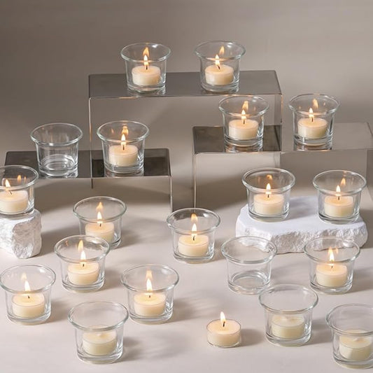 Letine 72-Pack Clear Glass Tealight Candle Holders - Thick Sturdy Votive/Tealight Holders Bulk for Wedding, Party, Home Decor | Perfect Replacement for Wall Sconces, Candelabras & Fireplace Screens