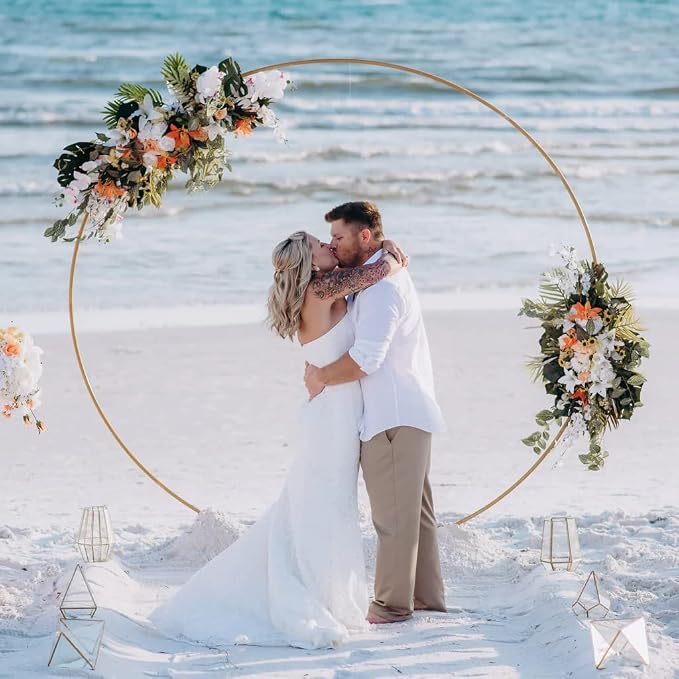 Round Backdrop Stand 7.2FT Arch Balloon Golden Metal Circle Garland Frame with Base for Wedding Arches Birthday Party Baby Shower Graduation Decoratio