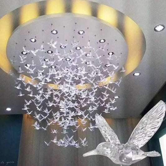 NUPTIO Crystal Ceiling Hanging Ornaments, Acrylic Flying Birds, 100 Pcs | Clear Hummingbird Decor with Transparent Line for Christmas Tree, Wedding, Party, Window, Birthday, Bedroom, DIY Gifts