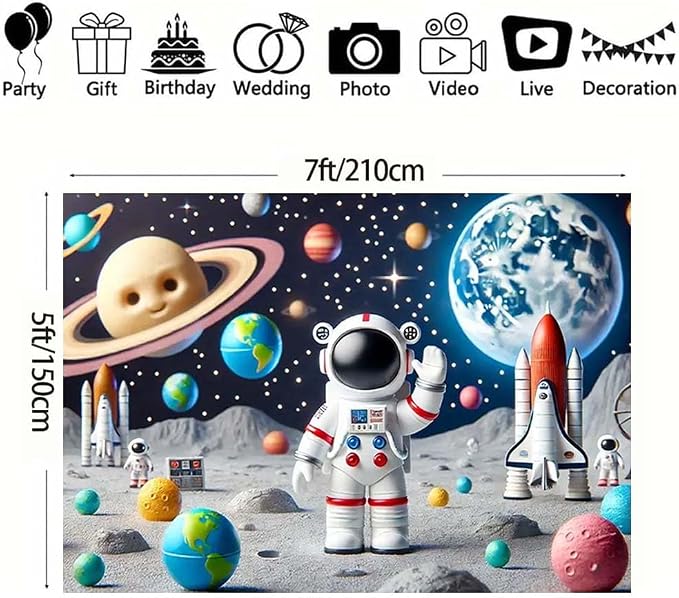 Space Astronaut Photo Backdrop Astronaut Outer Space Party Photography Background Out Space Galaxy Planets Astronaut Baby Shower Backdrop Solar System Planets Galaxy Boys Birthday Banner (B, 7x5feet)