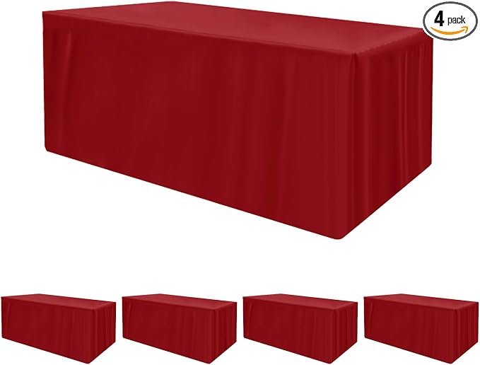 HolidayIdeas 4-Pack Red Fitted Tablecloth for 6ft Tables Christmas Decor | Wrinkle resistant rectangular table covers holiday party banquet events supply craft fairs