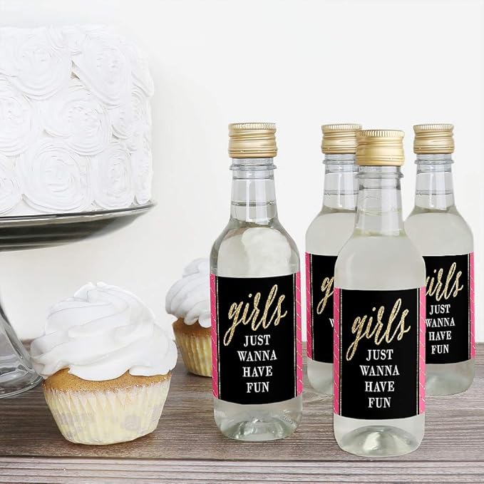 Big Dot of Happiness Girls Night Out - Mini Wine and Champagne Bottle Label Stickers - Bachelorette Party Favor Gift for Women and Men - Set of 16 (Pack of 2)
