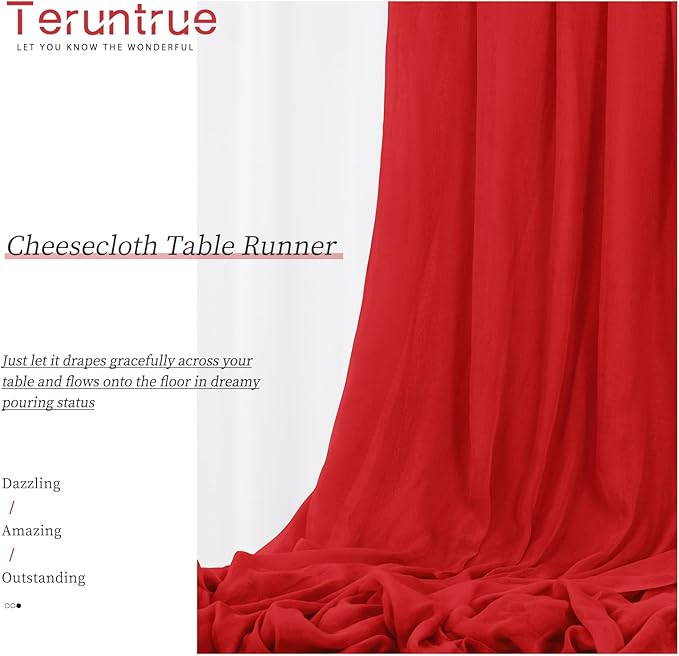 24 Packs Red Cheesecloth Table Runner,10ft Rustic Gauze Boho Wedding Table Runner Decoration, Wedding Table Decor Sheer Table Runner for Wedding Party Bridal Shower Table