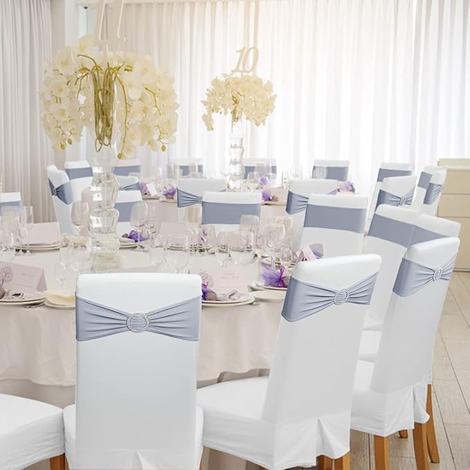 Spandex Chair Sashes Bows - Babenest 30PCS Premium Stretch Chair Cover Band with Buckle Slider Universal Elastic Chair Ties for Wedding Party Ceremony Reception Banquet Decoration (Grey)