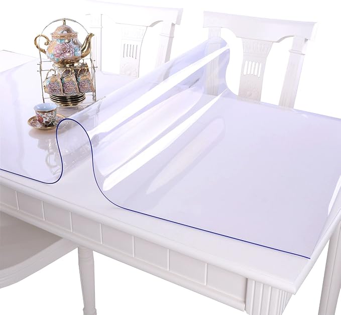NEC Aux Custom 54 x 60 Inch Clear Table Cover Protector, 1.5mm Thick Plastic Waterproof Heavy Duty Desk Pad Mat Non-Slip Tablecloth Protector for Dining, Conference Tables