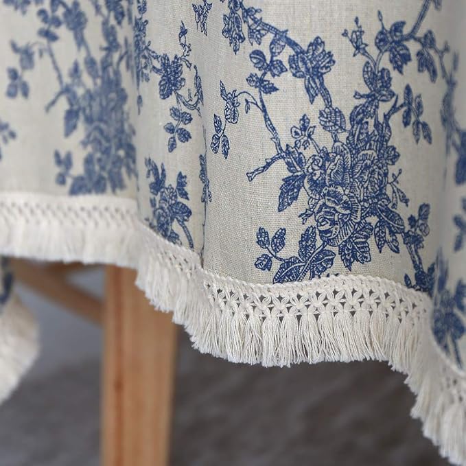 ARTABLE Lace Table Cloths Rectangle Fall Antique Flower Decor Macrame Tablecloth for Outdoor Farmhouse Rustic Kitchen Party Birthday Picnic (Blue, 52 x 70 Inch)