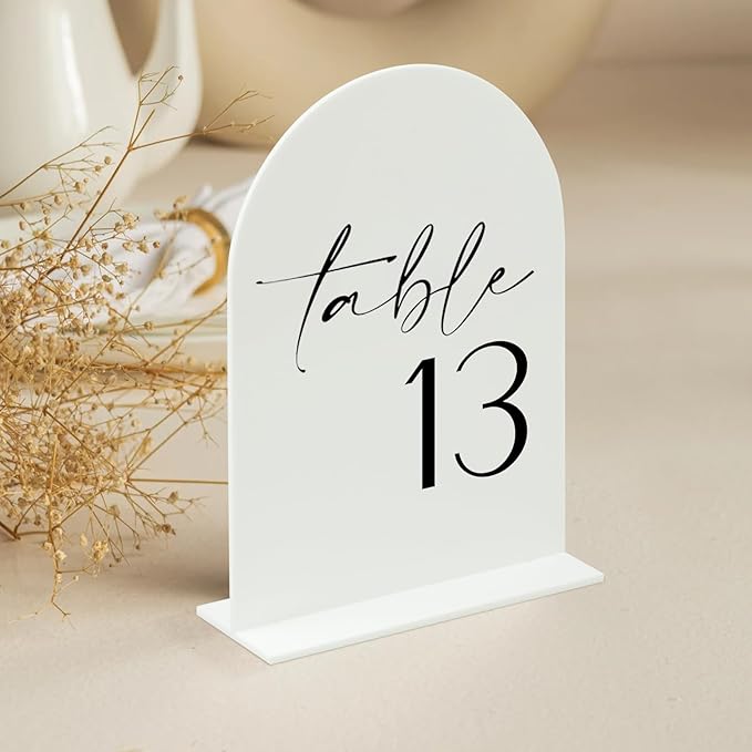 HOODO White Arch Wedding Table Numbers 1-15 with Stands, 5"x7" Arched Acrylic Signs and Holders, White Arch Table Numbers for Wedding Reception, Centerpiece, Party, Anniversary, Event