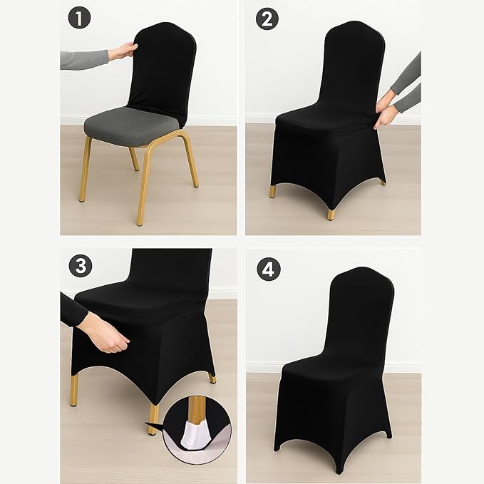 Craft And Party 30 Pack Black Spandex Chair Covers – Stretch Polyester Slipcovers for Wedding, Banquet, Party & Dining Chairs – Flat Front Design, Universal Fit