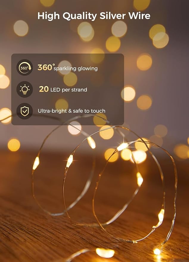 Brightown 12 Pack Multi Color Led Fairy Lights Battery Operated String Lights Waterproof Silver Wire 7 Feet 20 Led Firefly Starry Moon Lights for DIY Wedding Party Bedroom Patio Christmas