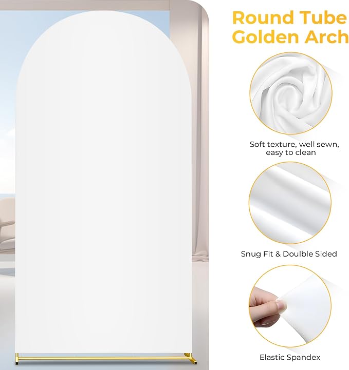 6.6FT Metal Arch Backdrop Stand and Cover Set, Gold Wedding Arch Backdrop Stand with Cover, Balloon Arch Frame Stand with Cover for Wedding Birthday Party Baby Shower Graduation Ceremony Decor