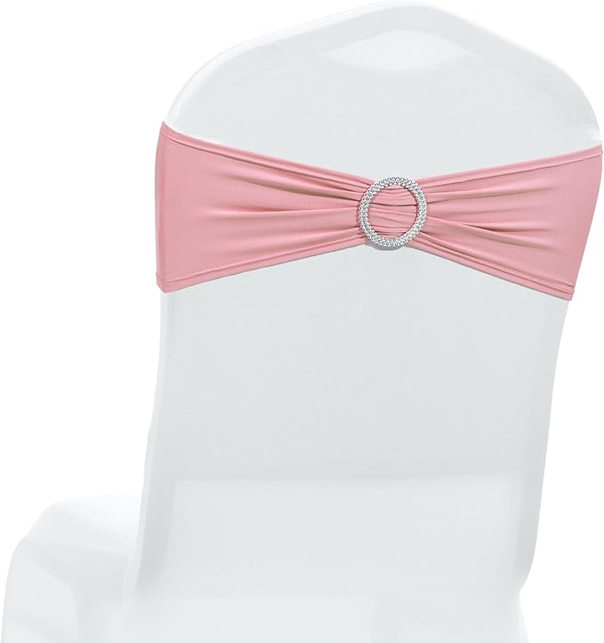 MDS Pack of 75 Spandex Chair Sashes Bow Premium Stretch Chair Cover Band with Buckle Slider Universal fits Elastic Dining Chair Ties for Wedding Party Banquet Events Decoration - Dusty Rose