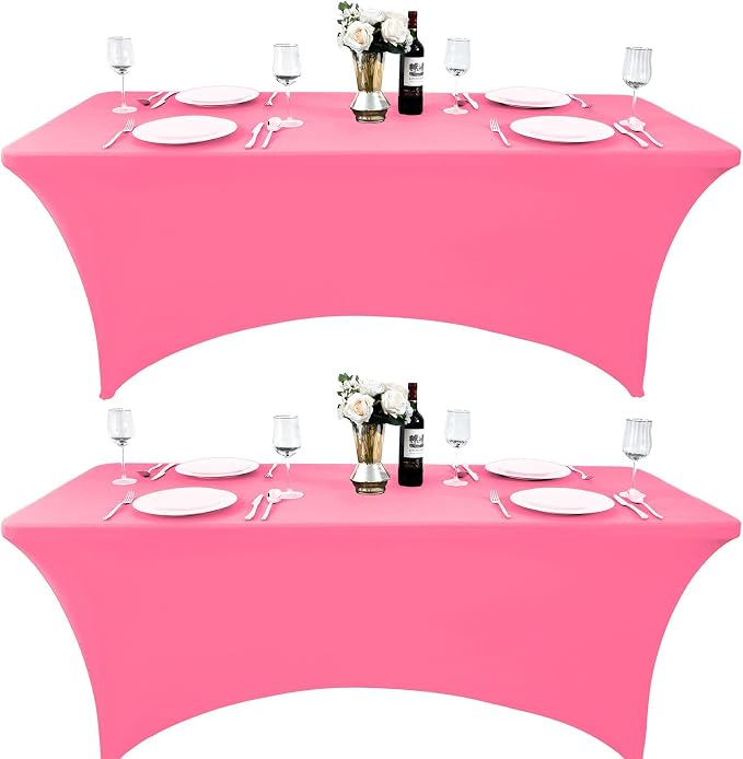 2-Pack 8ft Spandex Table Covers for Rectangle Folding Tables - Washable Elastic Tablecloth - Ultimate Fitted Table Protector for Birthday Parties, Trade Shows, Banquet
