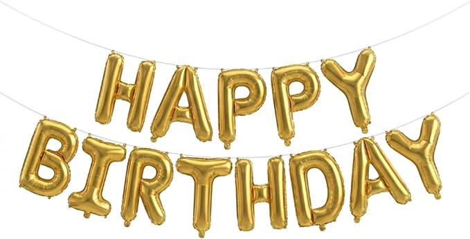 Gold Happy Birthday Banner Foil Letter Balloon, 14 Inch 3D Inflatable Party Decor Reusable Mylar Foil Letters, Birthday Decorations for Women Men Kids (Birthday Banner 2)