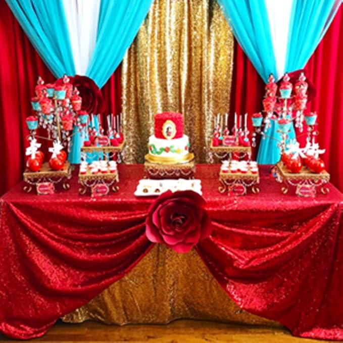 B-COOL Red Sequin Tablecloth Christmas Table Cloth Valentines 90x132-Inch Seamless Tablecloths Sequined Fabric Rectangle Overlays for Party Birthday Evening Decor