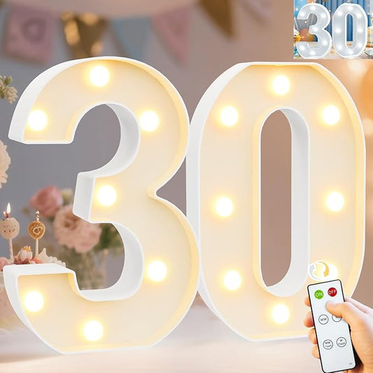 Pooqla 30th Birthday Decorations for Her Him, Decorative Marquee Numbers with Remote, Light Up 30 Sign for Party Backdrop 30th Wedding Anniversary Decor, Warm White and Cool White Number 30