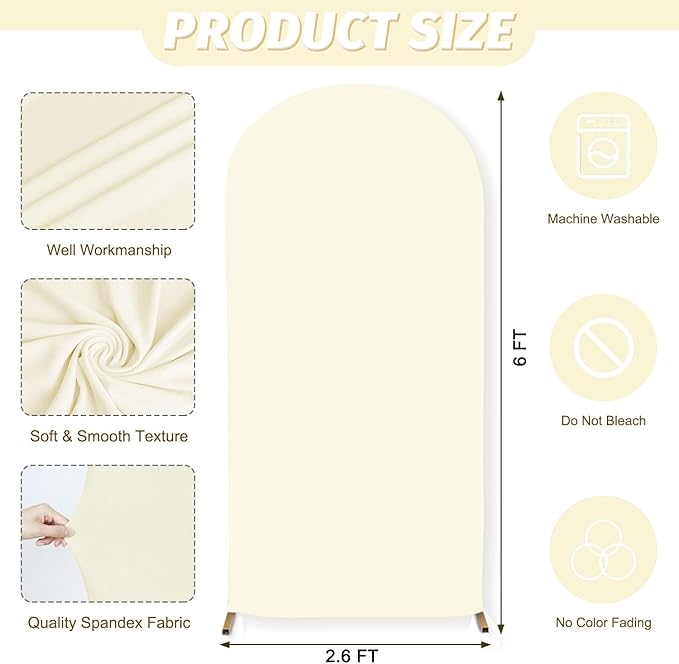 MODFUNS Ivory Arch Cover 2.6x6ft Spandex Arch Covers Stretchy Arched Stand Cover Romantic Fitted Arches Backdrop Covers Double Sided Arched Cover for Wedding Ceremony Party Event Decoration