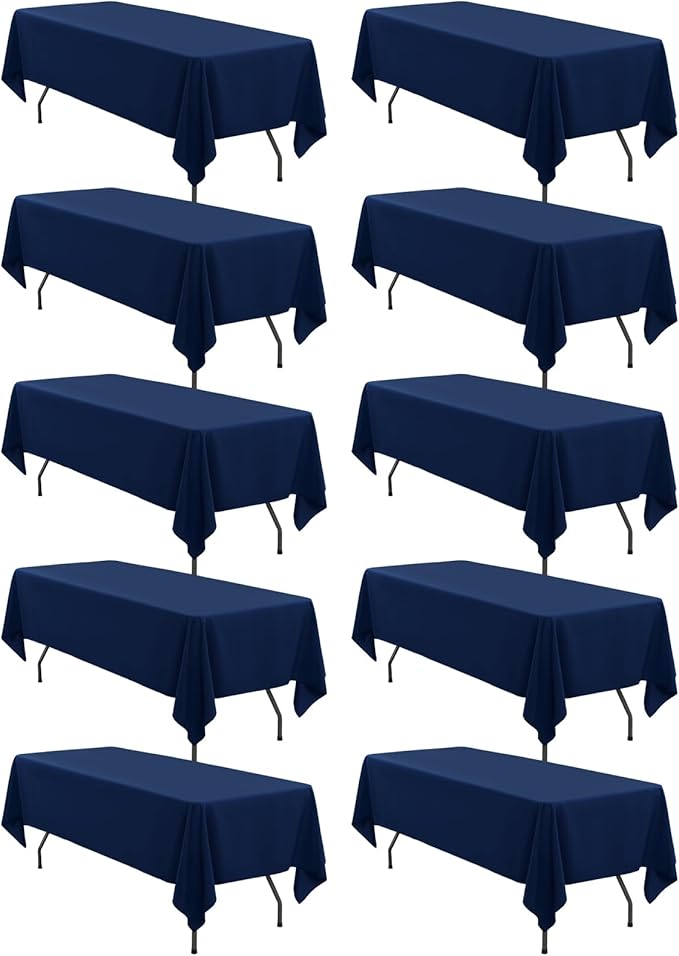 fani 10 Pack 60 x 126 Inch Tablecloth, Navy Blue Tablecloth for 8 Feet Rectangle Tables, Stain and Wrinkle Resistant Washable Fabric Table Cloth for Wedding Party Dining Table Buffet Parties Camping