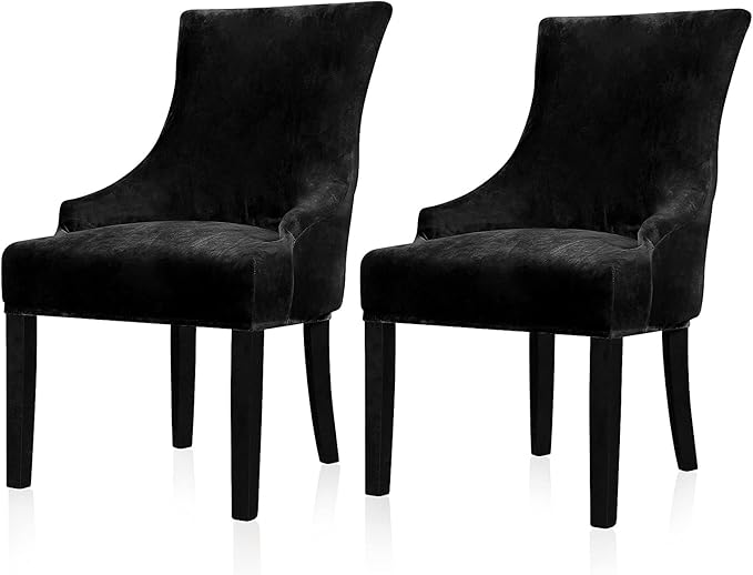 Lellen Velvet Stretch Wingback Chair Cover Slipcover - Reusable Protector Cover for Dining Room Banquet Home Decor etc Machine Washable Hand Washable (Black, 2PC)