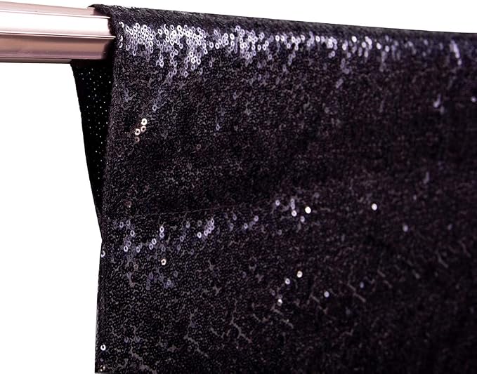 SquarePie 2 PCS 2x8ft Black Sequin Backdrop Curtains, Satin-Backed Shimmering Photo Booth Background, 2 Panels Narrow Real Sequin Drapes with 4" Rod Pocket for Party, Baby Shower, Doorway Decor