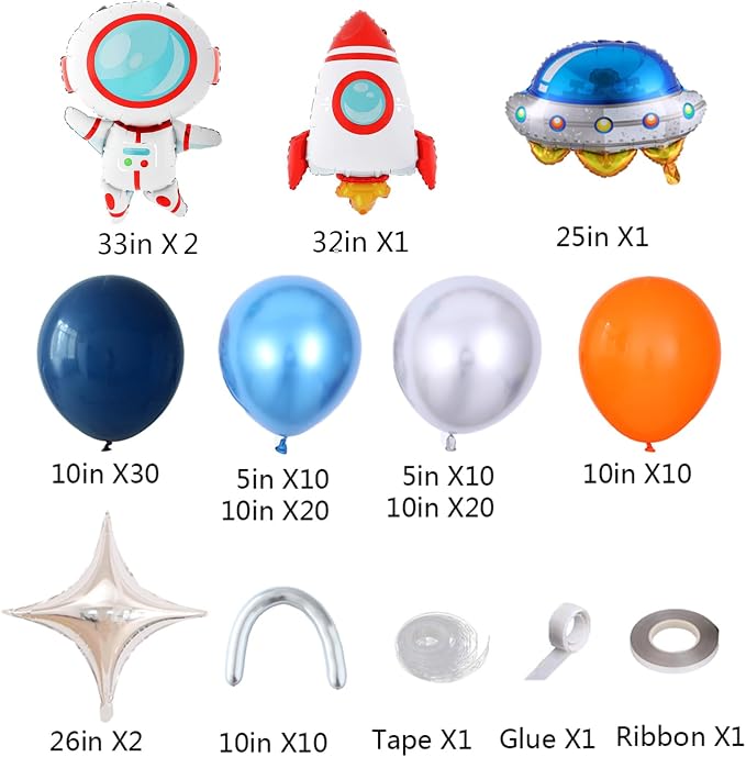 Outer Space Balloon Arch Garland Kit,119 PCS Navy Blue Metallic Silver Blue Balloon UFO Rocket Astronaut Balloons for Boys Kids Space Birthday Party Decorations