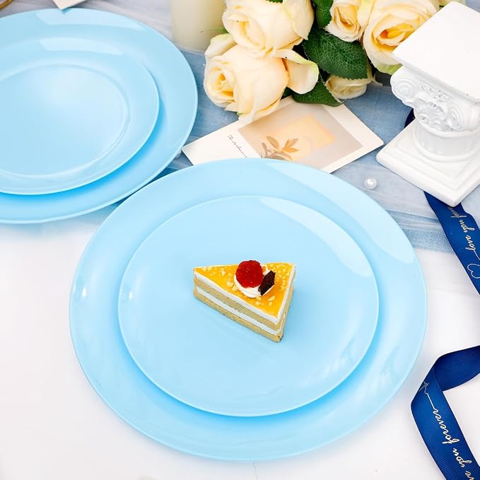 KIRE 60PCS Blue Plastic Plates Disposable - Heavy Duty Light Blue Plates Include 30Pcs 10.25” Dinner Plates and 30Pcs 7.5” for Dessert/Salad in Baby Shower/Picnic/Easter/Spring