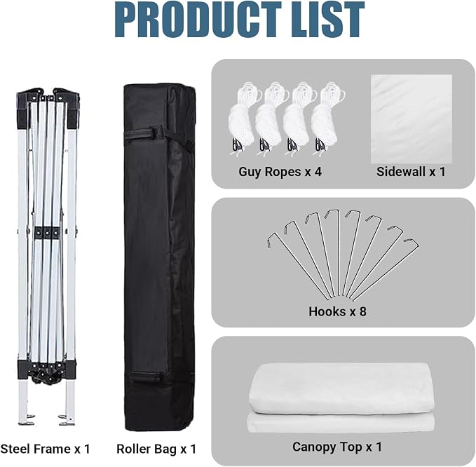 10x10 Pop Up Canopy Tent with One Sidewall, Instant Folding Outdoor Shelter with Air Vent, High Strength Steel Frame and Handheld Carry Bag for Backyard Party, Camping, White