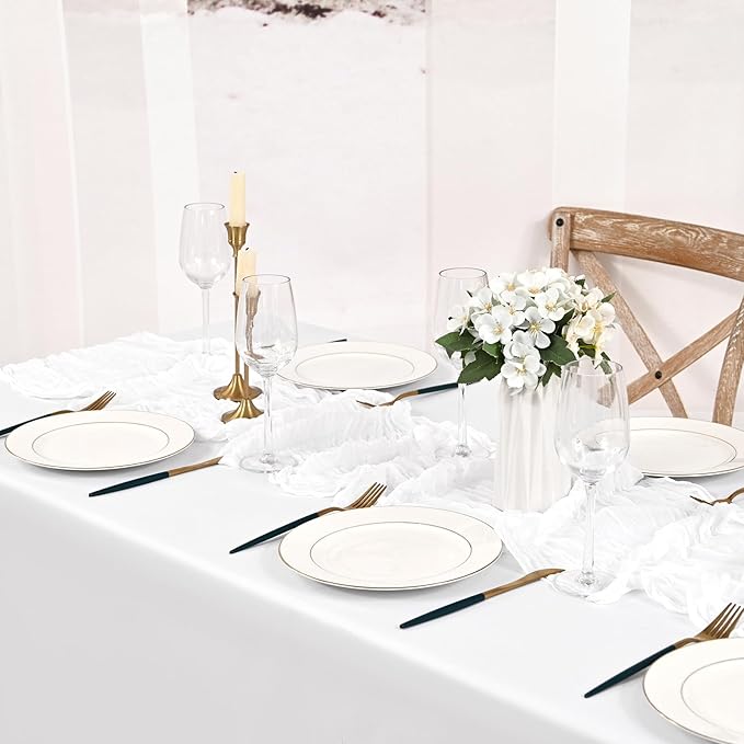 12 Pack White Cheesecloth Table Runner 10FT Boho Gauze Cheese Cloth Table Runner Rustic Sheer Fabric Table Runners for Wedding Bridal Shower Baby Shower Party(21.5×120 Inch)