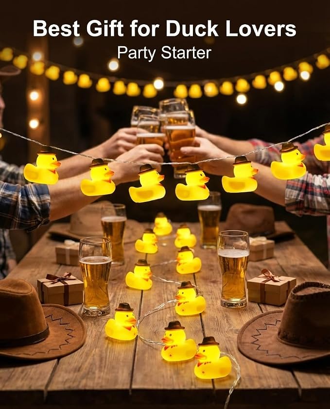 AceList Cowboy Rubber Duck String Lights - 20 LED Squeaky Night Light for Bedroom, Bathroom & Jeep Dashboard, USB/Battery Box Powered Novelty Western Gifts for Kids Christmas Party
