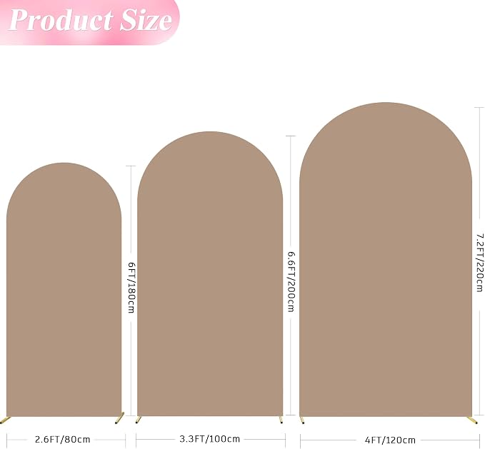 Wokceer Wedding Arch Backdrop Cover 7.2FT, 6.6FT, 6FT Set of 3 Spandex Fitted Nude Brown Arch Covers for Round Top Chiara Backdrop Stands Cover for Birthday Party Ceremony Decor