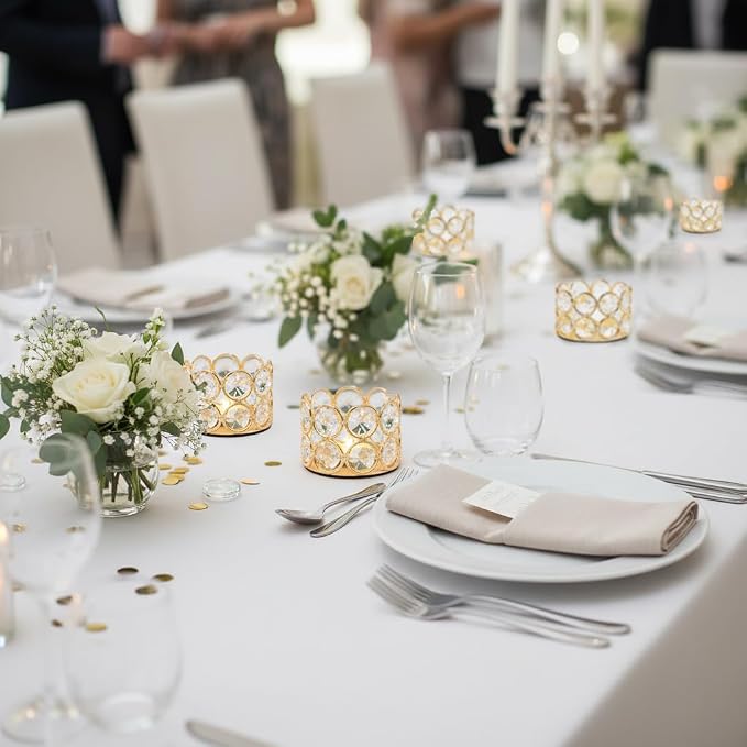 48PCS Gold Crystal Tea Light Candle Holders for Wedding Centerpieces,Votive Candle Holders Bulk Metal Candle Centerpiece for Dining Table Party Valentine's Day Decor (Candle Excluded)