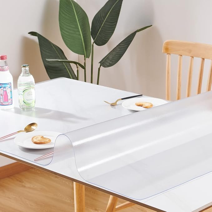 Frosted Table Cover Protector 24 x 42 Inch, 1.5mm Thick Plastic Desk Protector Mat, Rectangular Waterproof PVC Placemats, Transparent Mat for Desktop, Dining Room Table, Office Writing Desk