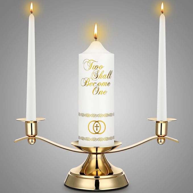 Irenare Unity Candles with Holder for Wedding Ceremony Wedding Decortions Accessories Glass Candle Holder Pillar Candle for Formal Events Church(Elegant)
