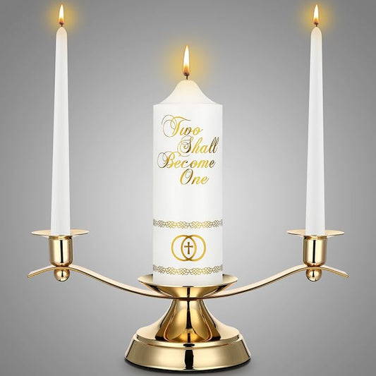 Irenare Unity Candles with Holder for Wedding Ceremony Wedding Decortions Accessories Glass Candle Holder Pillar Candle for Formal Events Church(Elegant)