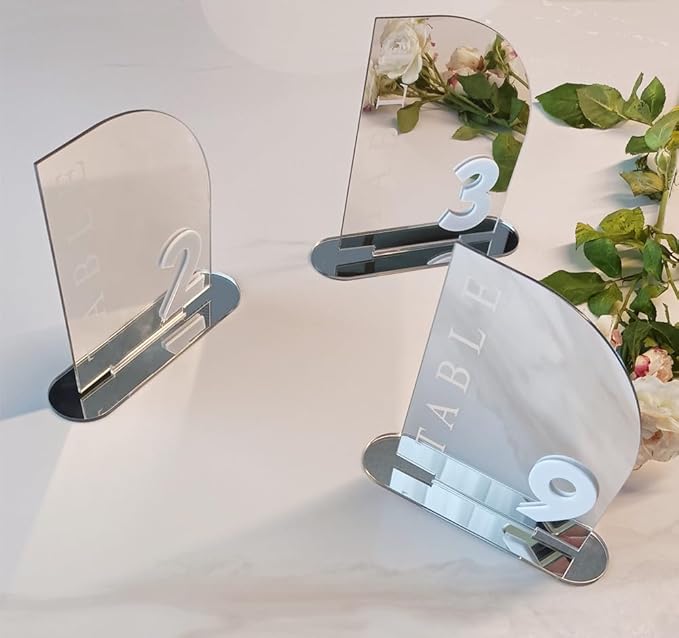 Arch Wedding Table Numbers,Acrylic Mirrored Acrylic Table Numbers for Party,Events,Occasion Decoration (Number 1-30, Silver Mirror)