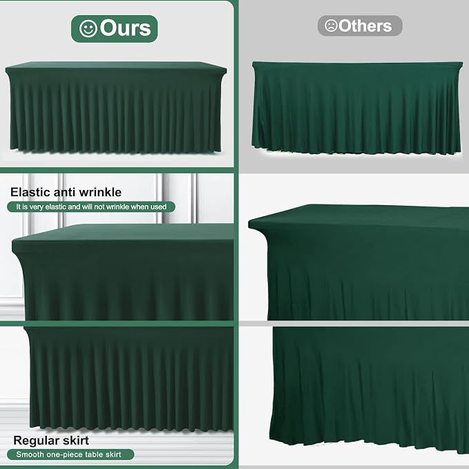 BDDC One-Piece Spandex Table Cover Skirt for 4FT Rectangle Tables | GRS-Certified Eco-Friendly Fabric, Elastic Fitted Ruffle Tablecloth, Washable, For Banquets, Weddings & Parties