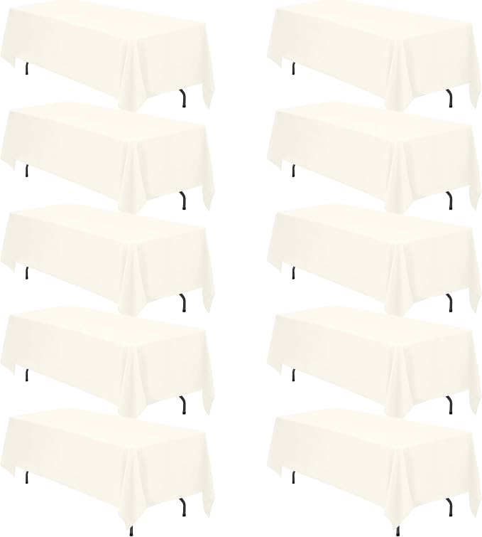 BRILLMAX 10 Pack Ivory Tablecloths 70 x 120 Inch for 6ft & 8ft Rectangle Tables - 150 GSM Polyester Fabric, Universal Fit, Water, Stain & Wrinkle Resistant Cloth Cover for Wedding Reception Banquet