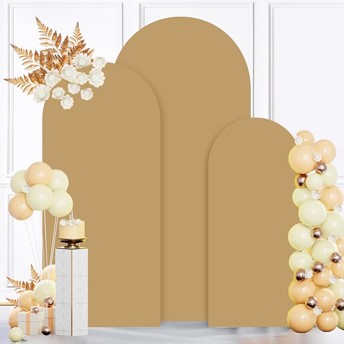 MODFUNS Brown Arch Cover 6&6.6&7.2ft Spandex Arch Backdrop Covers Set of 3 Fitted Arch Stand Cover Khaki Arch Covers Vintage Chiara Covering for Birthday Party Reception Baby Shower Decor