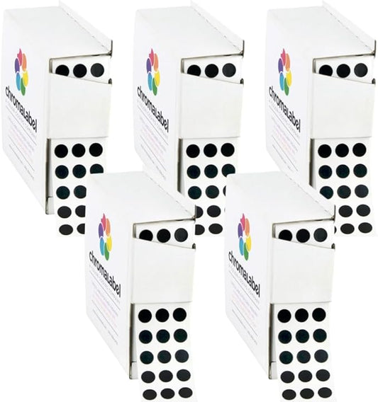 ChromaLabel 1/4 Inch Circle Sticker Labels, Small Black Stickers, Easy to Write on Colored Dot Stickers with Handy Dispenser, Round Color Coding Labels - Black, 1000 Labels - Case of 5