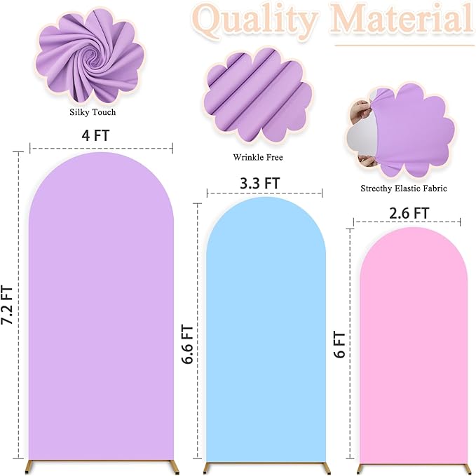 Arch Covers Stretchy Backdrops Set of 3 Wedding Arch Backdrop Cover 7.2FT 6.6FT 6FT Rainbow Arched Stand Cover Chiara Backdrop Covers Arches Spandex for Baby Shower Graduation Wedding Arches Decor