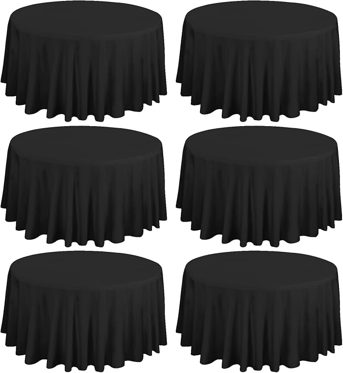 fani 6 Pack Black Round Tablecloth 120 Inch Polyester Tablecloth for Round Table, Stain and Wrinkle Resistant Washable Fabric Table Cloth Circular Table Cover for Wedding Party Dining Banquet