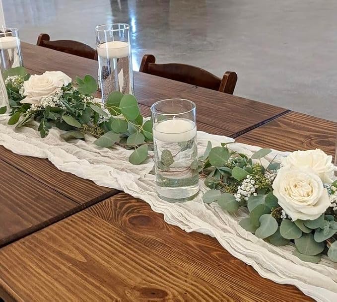 Herda 10 Pack 120inch White Cheesecloth Table Runners - 10Ft Long Cotton Gauze Table Runner Set for Weddings Bridal Parties and Baby Showers Decoration-Elegant Brilliant White Table Cloth