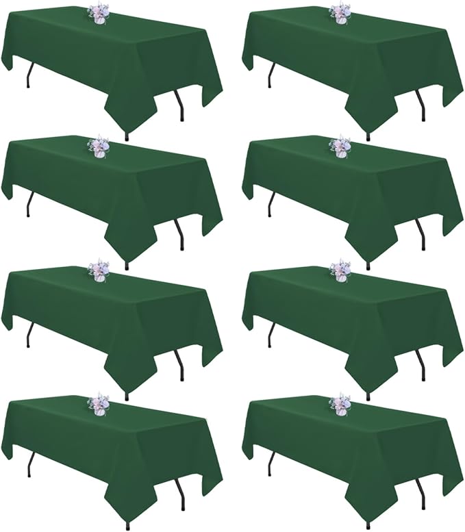 8 Pack Dark Green Tablecloth 60x102 Inch Hunter Green Rectangle Table Cloth for 6 Foot Rectangle Tables, Wrinkle Resistant Washable Fabric Table Cover for Dining Banquet Wedding Party